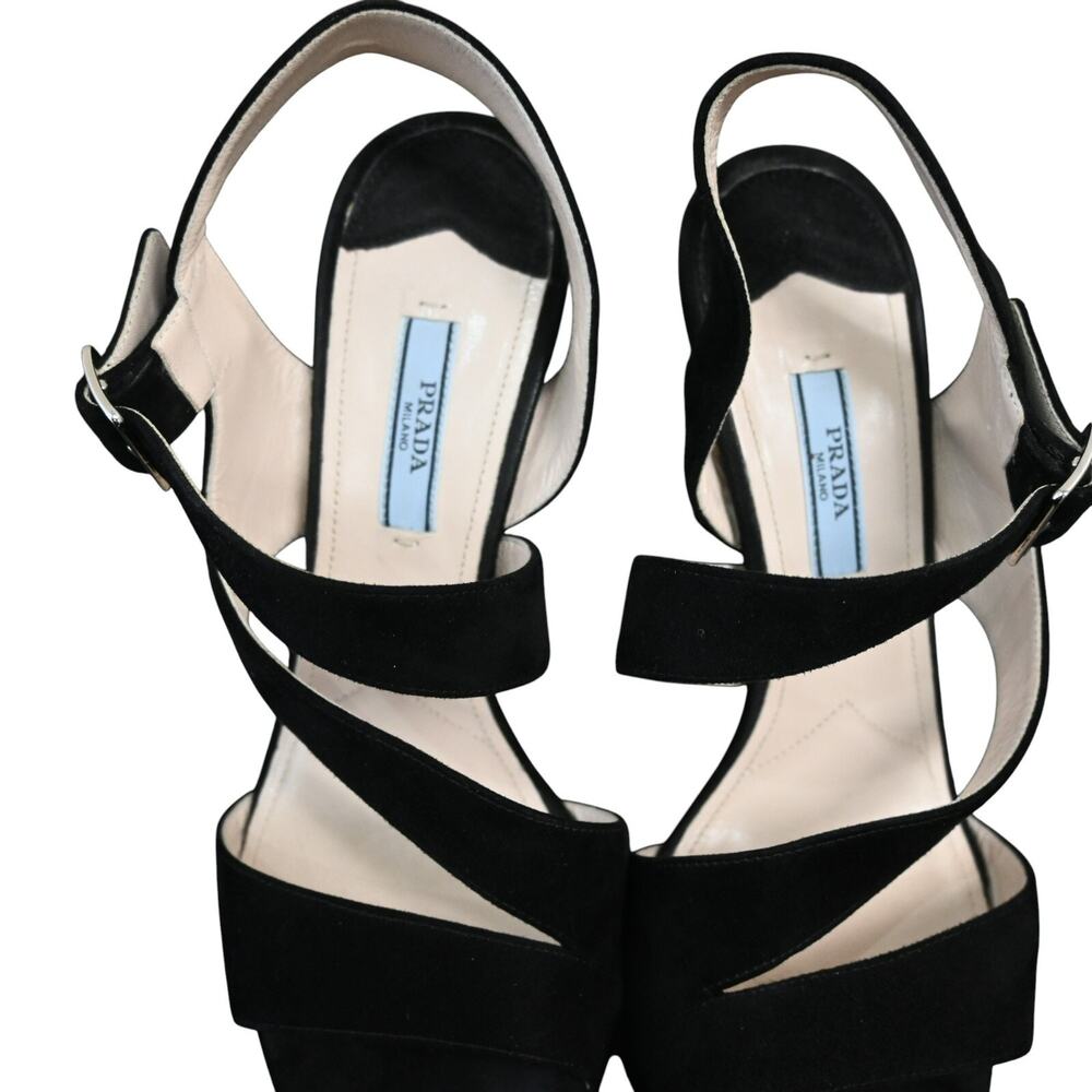 Prada Black Suede Strappy Platform High Heel Sandals Size 38.5 - Picture 7 of 12